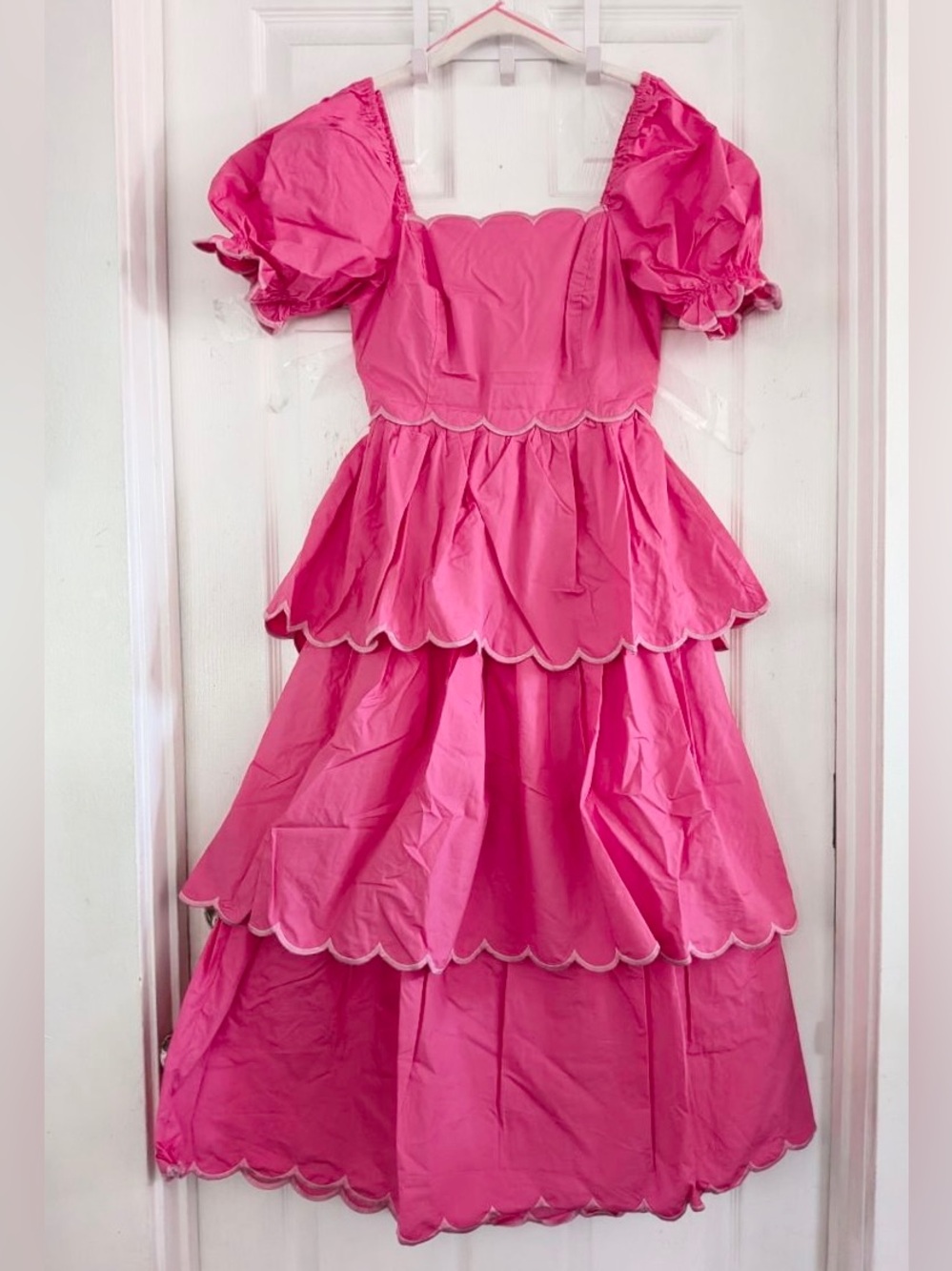 ENGLISH FACTORY Scallop Puff Sleeve Tiered Maxi Dress - Picture 11 of 15